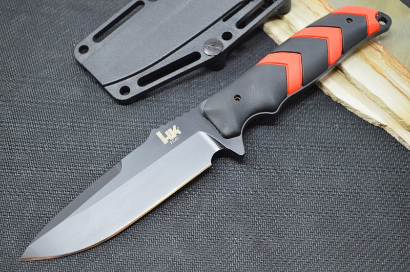 Hogue Knives H&K Fray Fixed Blade - Red & Black Rubber Handle / Black Cerakote Coated Blade / CPM-154CM 55252