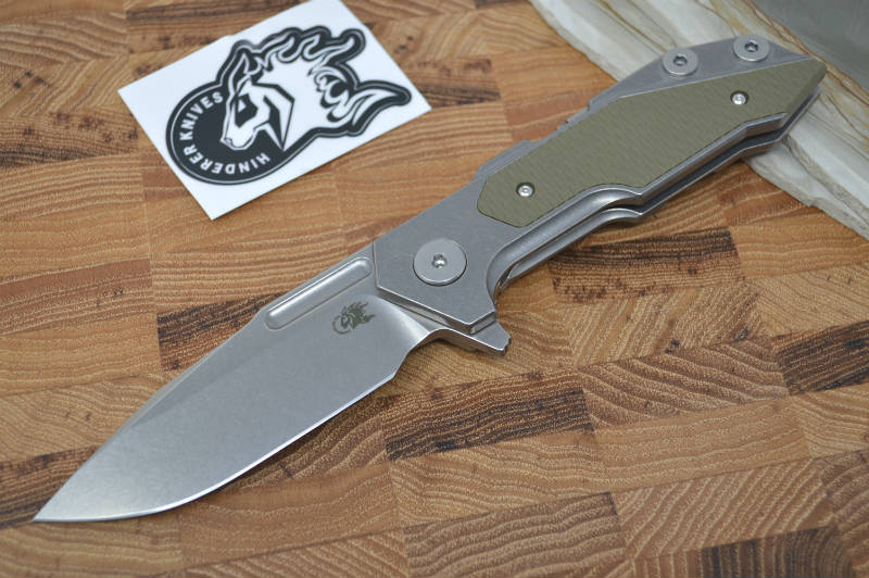 Rick Hinderer Knives Fulltrack - Tri Pivot - Stonewash Spearpoint Blade - OD Green - Northwest Knives