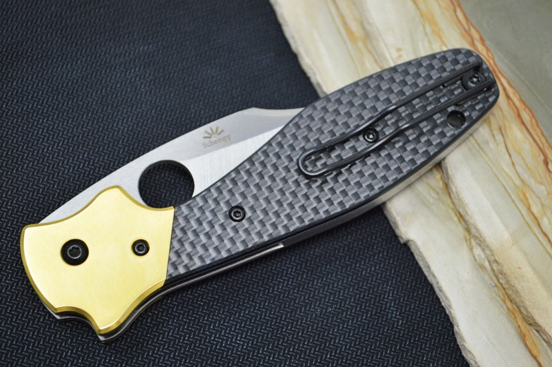 Spyderco Schempp Bowie - Carbon Fiber Handle & Brass Bolsters / Clip Point Blade / CPM-S30V Steel C190CFP