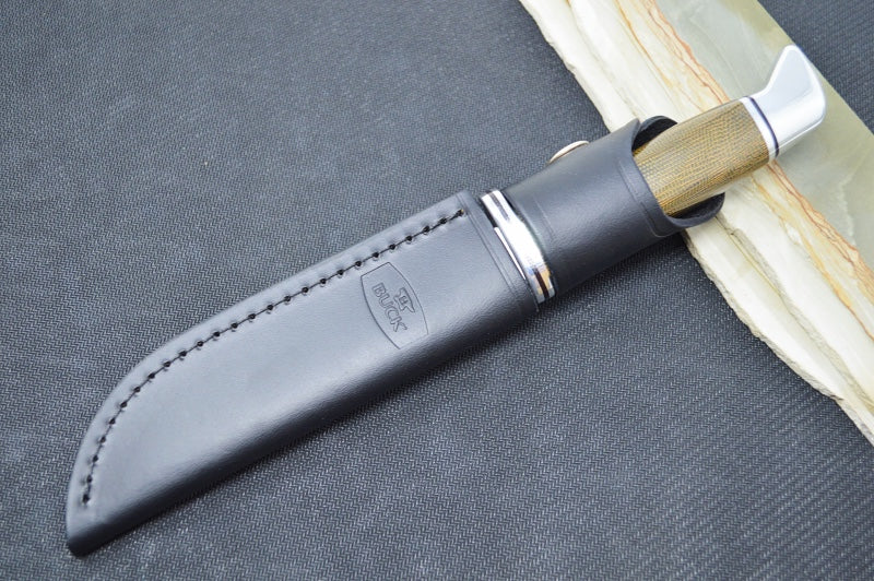 Buck Pathfinder Pro Hunting Knife - CPM-S35VN Blade / OD Green Micarta Handle / Leather Sheath 13107