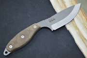Tops Scandi Woodsman - 1095 Steel / Green Canvas Micarta Handle / Leather Sheath SWOOD-3.5 - Northwest Knives
