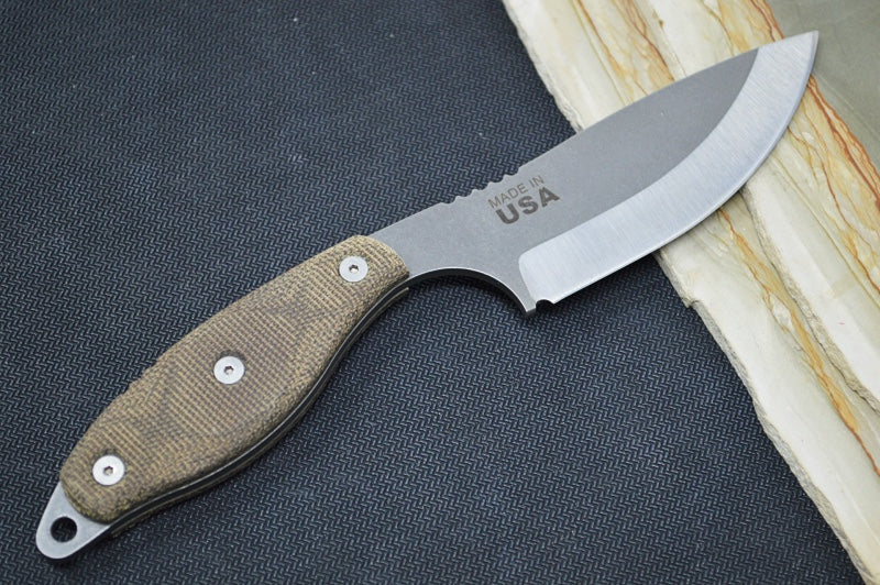 Tops Scandi Woodsman - 1095 Steel / Green Canvas Micarta Handle / Leather Sheath SWOOD-3.5