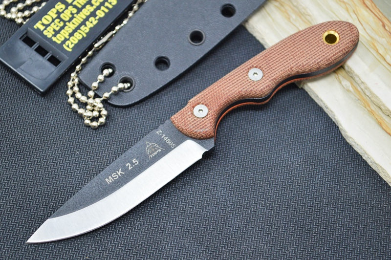 Tops Mini Scandi 2.5 - 1095 Steel / Tan Canvas Micarta Handle / Kydex Sheath MSK-2.5 - Northwest Knives