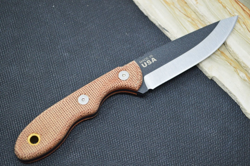 Tops Mini Scandi 2.5 - 1095 Steel / Tan Canvas Micarta Handle / Kydex Sheath MSK-2.5