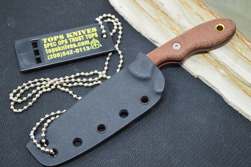 Tops Mini Scandi 2.5 - 1095 Steel / Tan Canvas Micarta Handle / Kydex Sheath MSK-2.5 - Northwest Knives