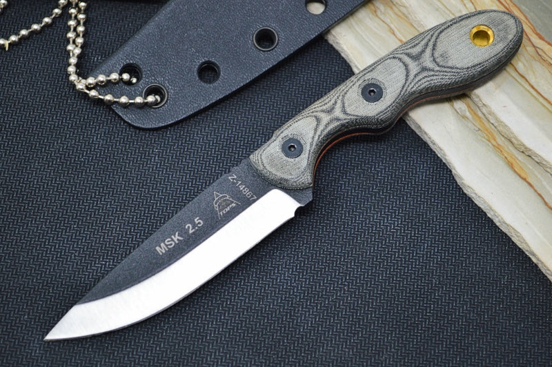 Tops Mini Scandi BLM - 1095 Steel / Black Linen Micarta Handle / Kydex Sheath MSK-BLM - Northwest Knives