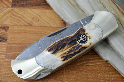 Boker Junior Scout Spearpoint Damascus - Stag Handle 111910DAM