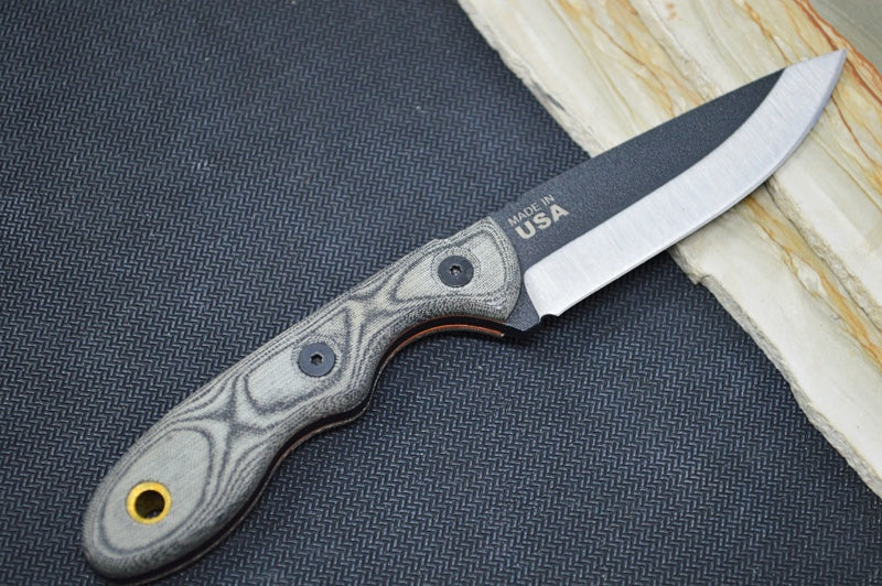 Tops Mini Scandi BLM - 1095 Steel / Black Linen Micarta Handle / Kydex Sheath MSK-BLM - Northwest Knives