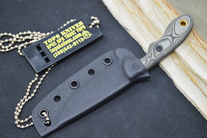 Tops Mini Scandi BLM - 1095 Steel / Black Linen Micarta Handle / Kydex Sheath MSK-BLM - Northwest Knives