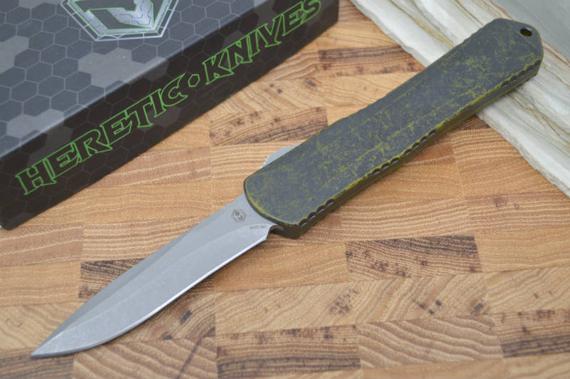 Heretic Knives Manticore X OTF - Break Through Green / Battle-worn Recurve Blade