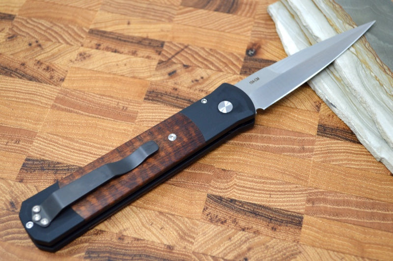 Pro Tech Godfather Auto - Black Aluminum Handle / Snakewood Inlay / Mosaic Button 906-SNAKE