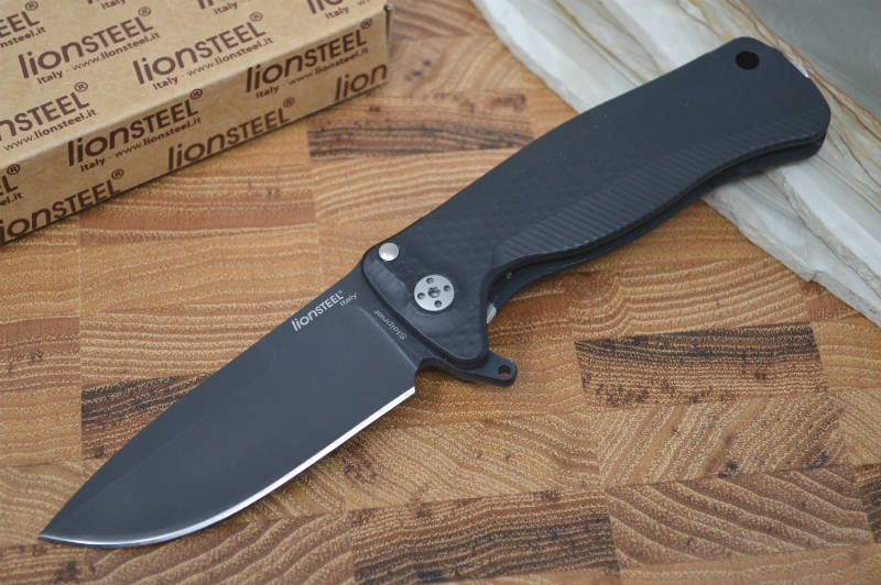 Lionsteel SR-22 Black Aluminum Integral Flipper - Black Blade - SR22A-BB - Northwest Knives