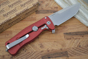 Lionsteel SR-22 Red Aluminum Integral Flipper - Satin Blade - SR22A-RS - Northwest Knives