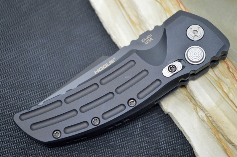 Hogue Knives EX A01 Auto - Black Aluminum Handle / 154CM Blade / Black Tanto Blade 34120