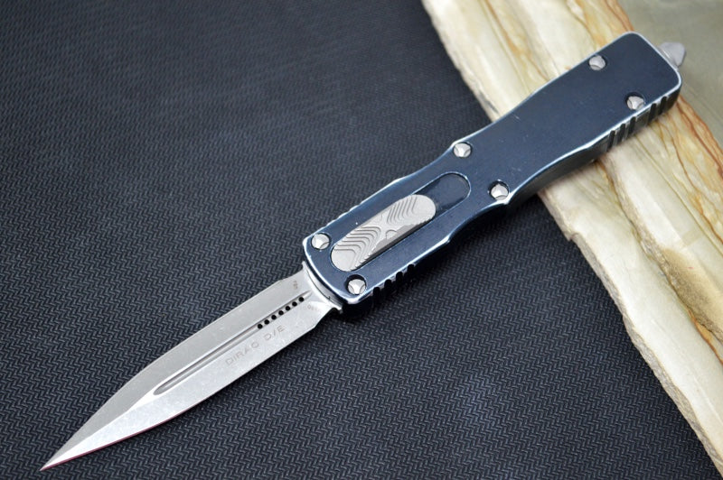 Microtech Dirac OTF - Apocalyptic Finish / Double Edge / Distressed Black Handle 225-10DBK