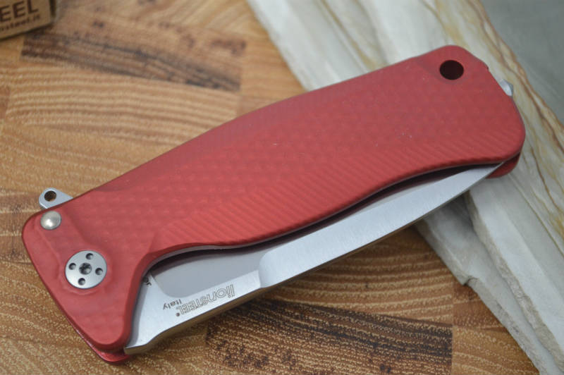 Lionsteel SR-22 Red Aluminum Integral Flipper - Satin Blade - SR22A-RS - Northwest Knives