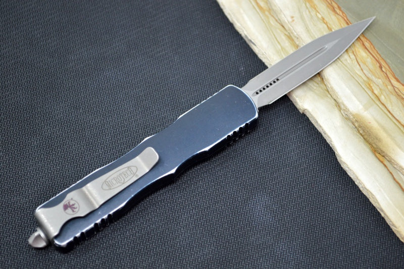 Microtech Dirac OTF - Apocalyptic Finish / Double Edge / Distressed Black Handle 225-10DBK