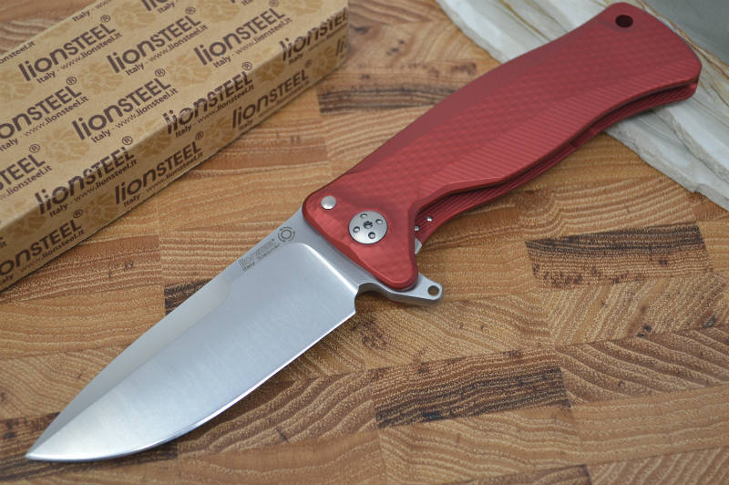 Lionsteel SR-11 Red Aluminum Integral Flipper - Satin Blade - SR11A-RS - Northwest Knives