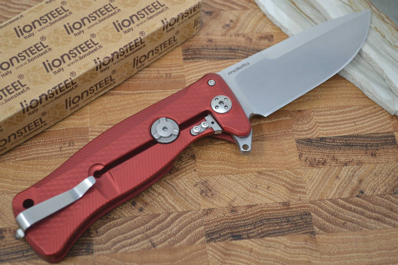 Lionsteel SR-11 Red Aluminum Integral Flipper - Satin Blade - SR11A-RS - Northwest Knives