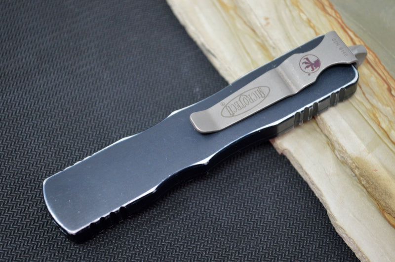 Microtech Dirac OTF - Apocalyptic Finish / Double Edge / Distressed Black Handle 225-10DBK