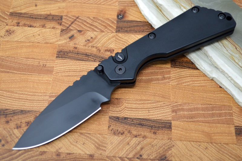 Pro Tech Strider SnG Operator - Black Aluminum Handle / Tritium Push Button / Black Blade 2403-OP