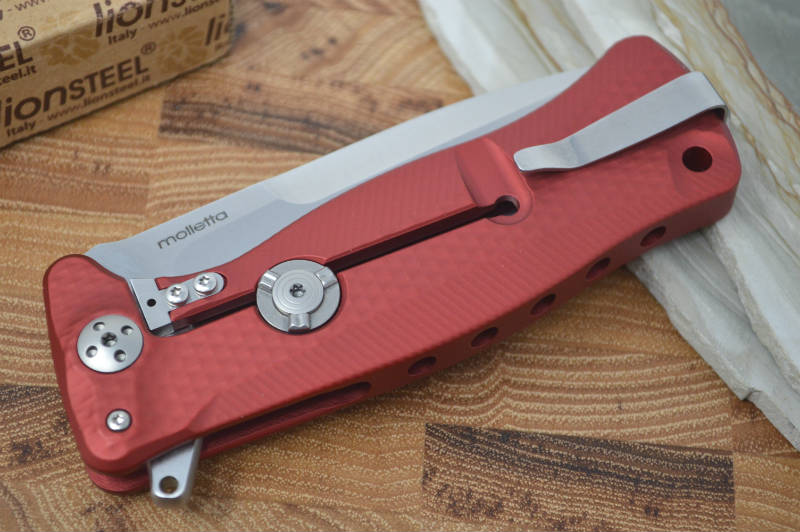 Lionsteel SR-11 Red Aluminum Integral Flipper - Satin Blade - SR11A-RS - Northwest Knives
