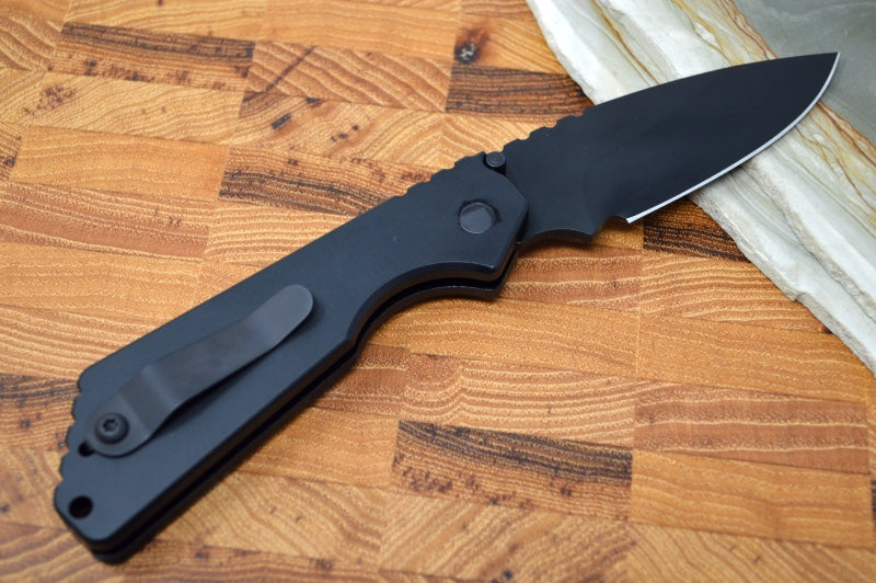 Pro Tech Strider SnG Operator - Black Aluminum Handle / Tritium Push Button / Black Blade 2403-OP - Northwest Knives