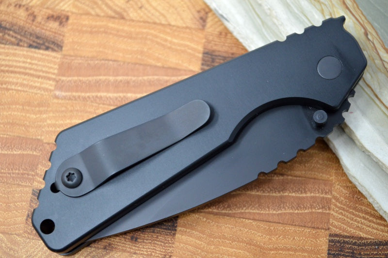Pro Tech Strider SnG Operator - Black Aluminum Handle / Tritium Push Button / Black Blade 2403-OP - Northwest Knives