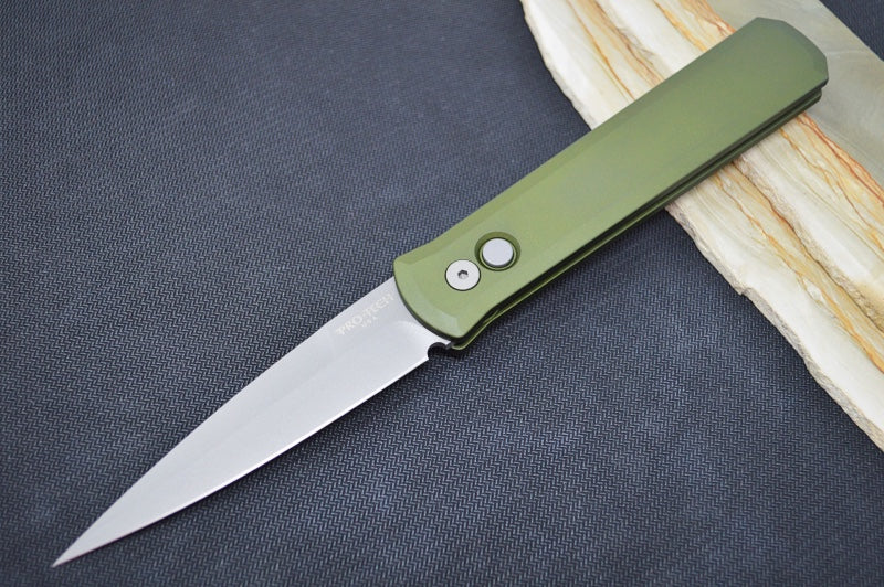 Pro Tech Godfather Auto - OD Green Aluminum Handle / Blasted Blade 920-GREEN - Northwest Knives