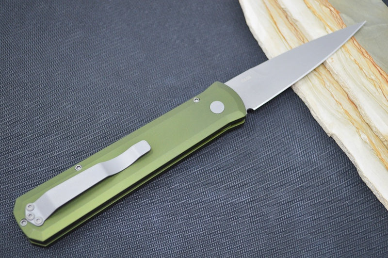 Pro Tech Godfather Auto - OD Green Aluminum Handle / Blasted Blade 920-GREEN - Northwest Knives