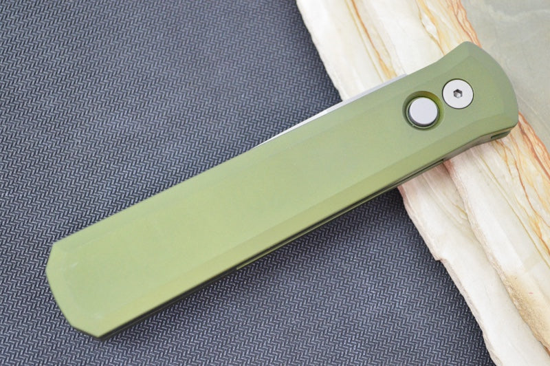 Pro Tech Godfather Auto - OD Green Aluminum Handle / Blasted Blade 920-GREEN - Northwest Knives