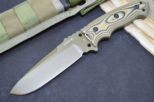 Hogue Knives EX F01 - G10 GMascus Green Handle Scales / A2 Tool Steel Blade / OD Green Ballistic Nylon Sheath 35171