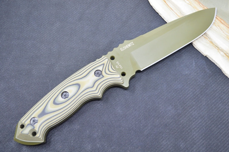 Hogue Knives EX F01 - G10 GMascus Green Handle Scales / A2 Tool Steel Blade / OD Green Ballistic Nylon Sheath 35171