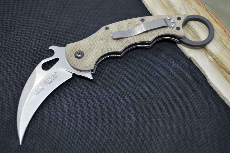 Fox Knives Karambit - Green Micarta Handle / Stonewashed N690Co Blade / Emerson Wave - 479MISW