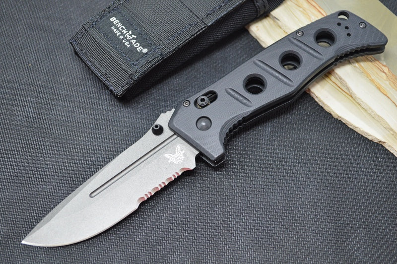 Benchmade 275SGY-1 Adamas - Grey CPM-CruWear Drop Point Combo Blade / Black G-10 Handle