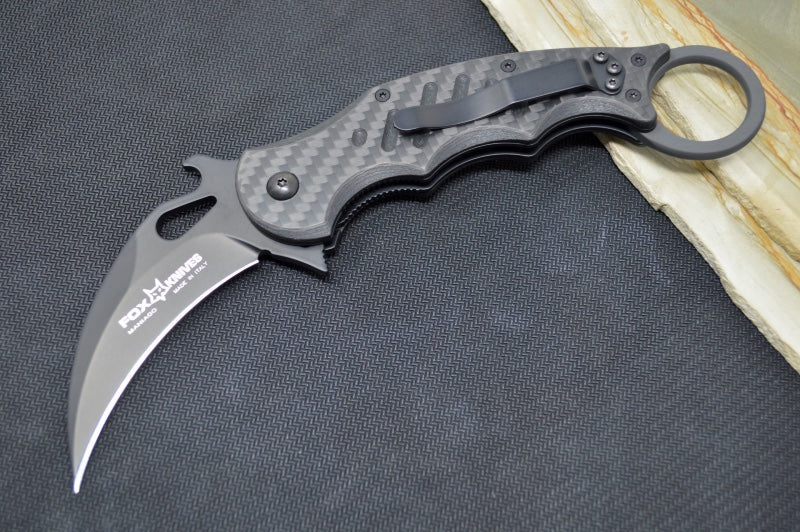 Fox Knives Karambit - Black Carbon Fiber Handle / Black N690Co Blade / Emerson Wave - 479CG10