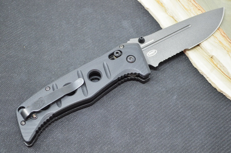 Benchmade 275SGY-1 Adamas - Grey CPM-CruWear Drop Point Combo Blade / Black G-10 Handle