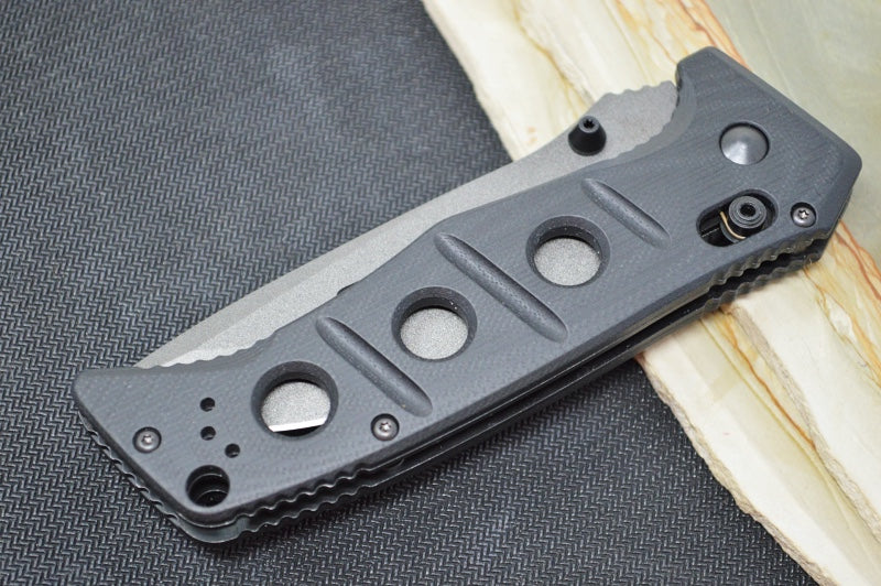 Benchmade 275SGY-1 Adamas - Grey CPM-CruWear Drop Point Combo Blade / Black G-10 Handle