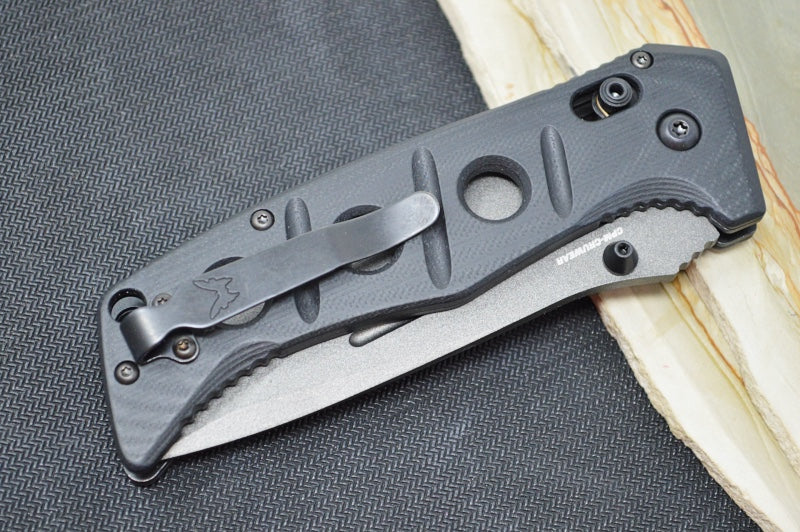 Benchmade 275SGY-1 Adamas - Grey CPM-CruWear Drop Point Combo Blade / Black G-10 Handle