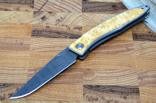 Chris Reeve Knives Mnandi Gentleman's Knife - Box Elder Wood Inlay w/ Chad Nichols Ladder Damascus (A2)