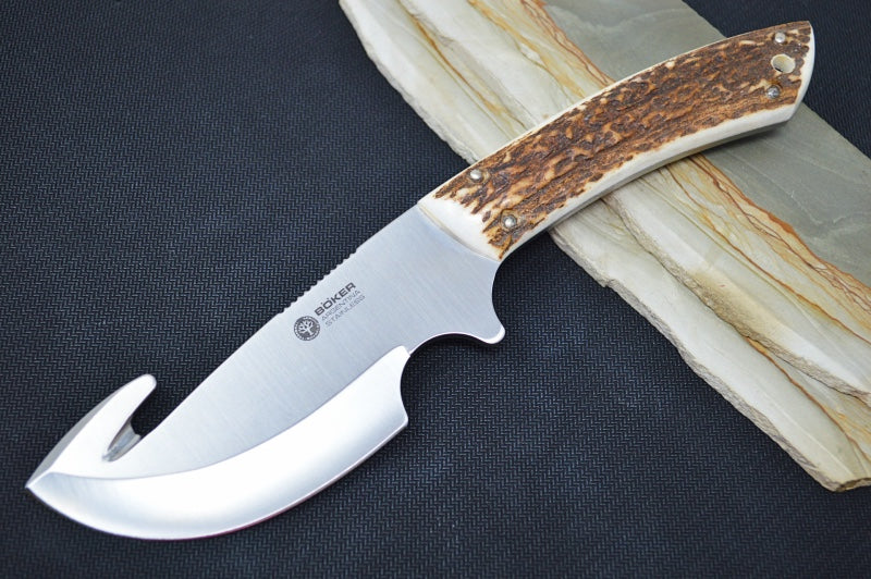 Boker Arbolito Guide Combo Fixed Blade Set - Stag Handles / Caper & Gut Hook / Leather Sheath / 440C Stainless Steel 02BA5130H