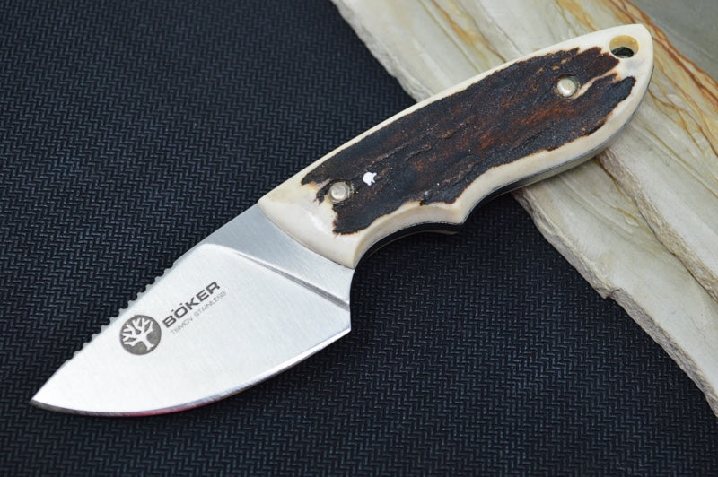 Boker Arbolito Guide Combo Fixed Blade Set - Stag Handles / Caper & Gut Hook / Leather Sheath / 440C Stainless Steel 02BA5130H