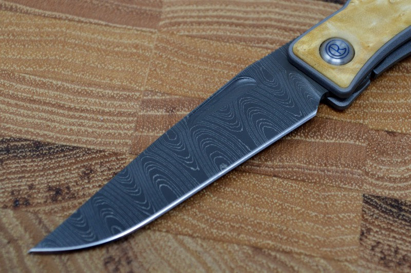 Chris Reeve Knives Mnandi Gentleman's Knife - Box Elder Wood Inlay w/ Chad Nichols Ladder Damascus (A1)