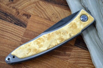 Chris Reeve Knives Mnandi Gentleman's Knife - Box Elder Wood Inlay w/ Chad Nichols Raindrop Damascus (A1)