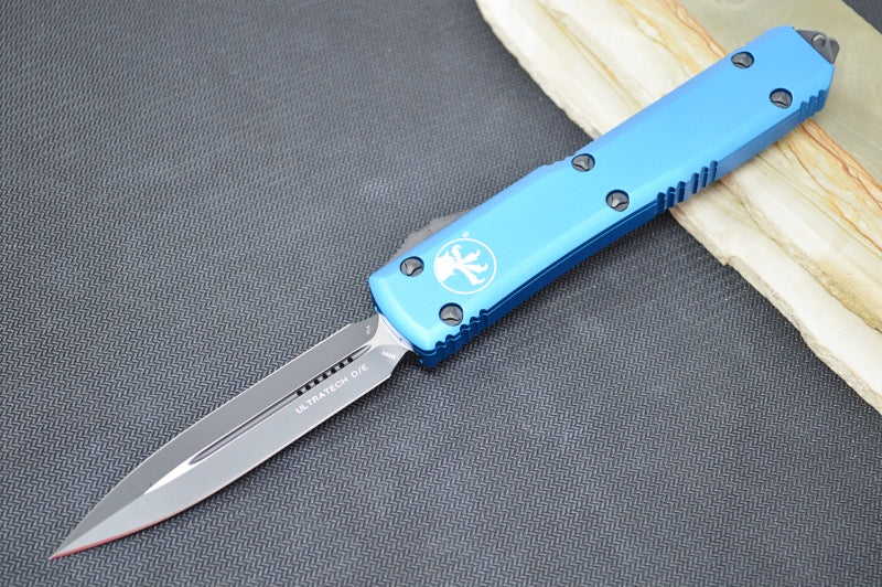Microtech Ultratech OTF - Blue Aluminum Handle / Dagger Style / Black Finished Blade 122-1BL