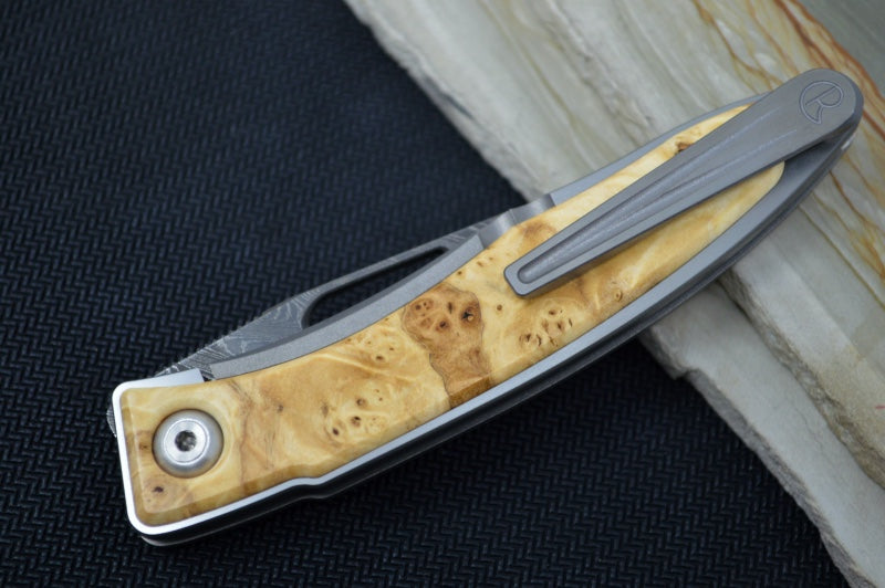 Chris Reeve Knives Mnandi Gentleman's Knife - Box Elder Wood Inlay w/ Chad Nichols Boomerang Damascus (A1)