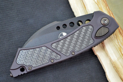 Microtech Signature Series Hawk - Black DLC Hawk Blade / DLC Hardware / Black Aluminum Handle;e & Carbon Fiber Inlays 166-1DLCTCFIS