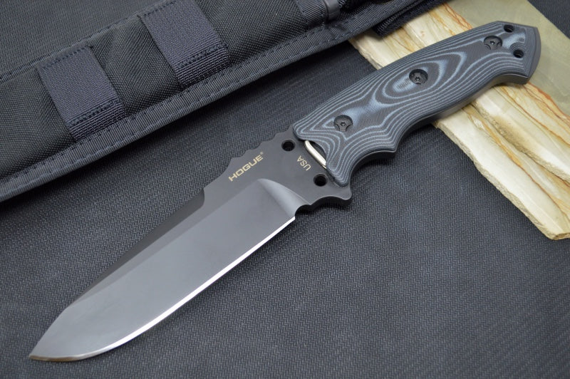 Hogue Knives EX F01 - Black G-Mascus G-10 Handle Scales / Black A2 Tool Steel Blade / 5.5" Drop Point Blade 35179
