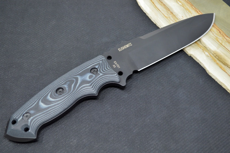 Hogue Knives EX F01 - Black G-Mascus G-10 Handle Scales / Black A2 Tool Steel Blade / 5.5" Drop Point Blade 35179
