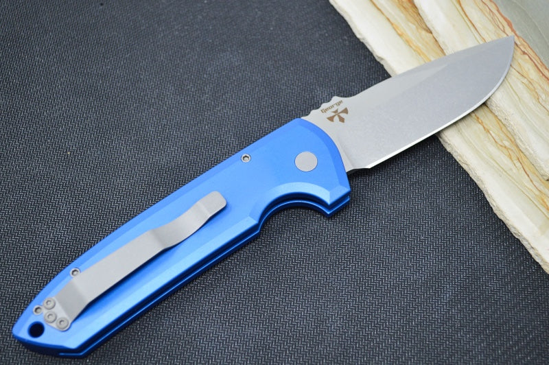Pro Tech Rockeye Auto - Blue Aluminum Handle / Stonewash Finish / CPM-Magnacut Steel LG3101-BLUE - Northwest Knives